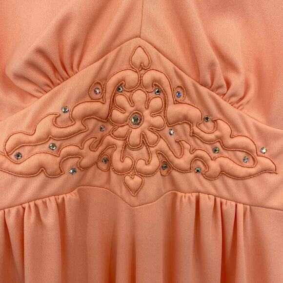 Vintage 60s 70s Maxi Dress Peach Empire Waist Renaissance Womens Size Small - Picture 8 of 12